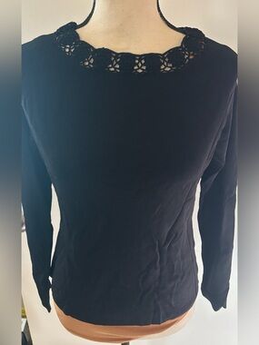 Debbie Morgan Black Long-Sleeve Top with Crochet Neckline